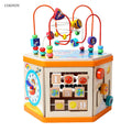 COOTOY Large Wooden Activity Cube, 6-Sided Bead Maze Busy Box Toy, Educational Activity Center for Toddlers