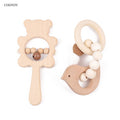 COOTOY 2PCS Baby Wooden Rattle Teether Set, Beech Wood Bear Animal Handheld Ring Rattles