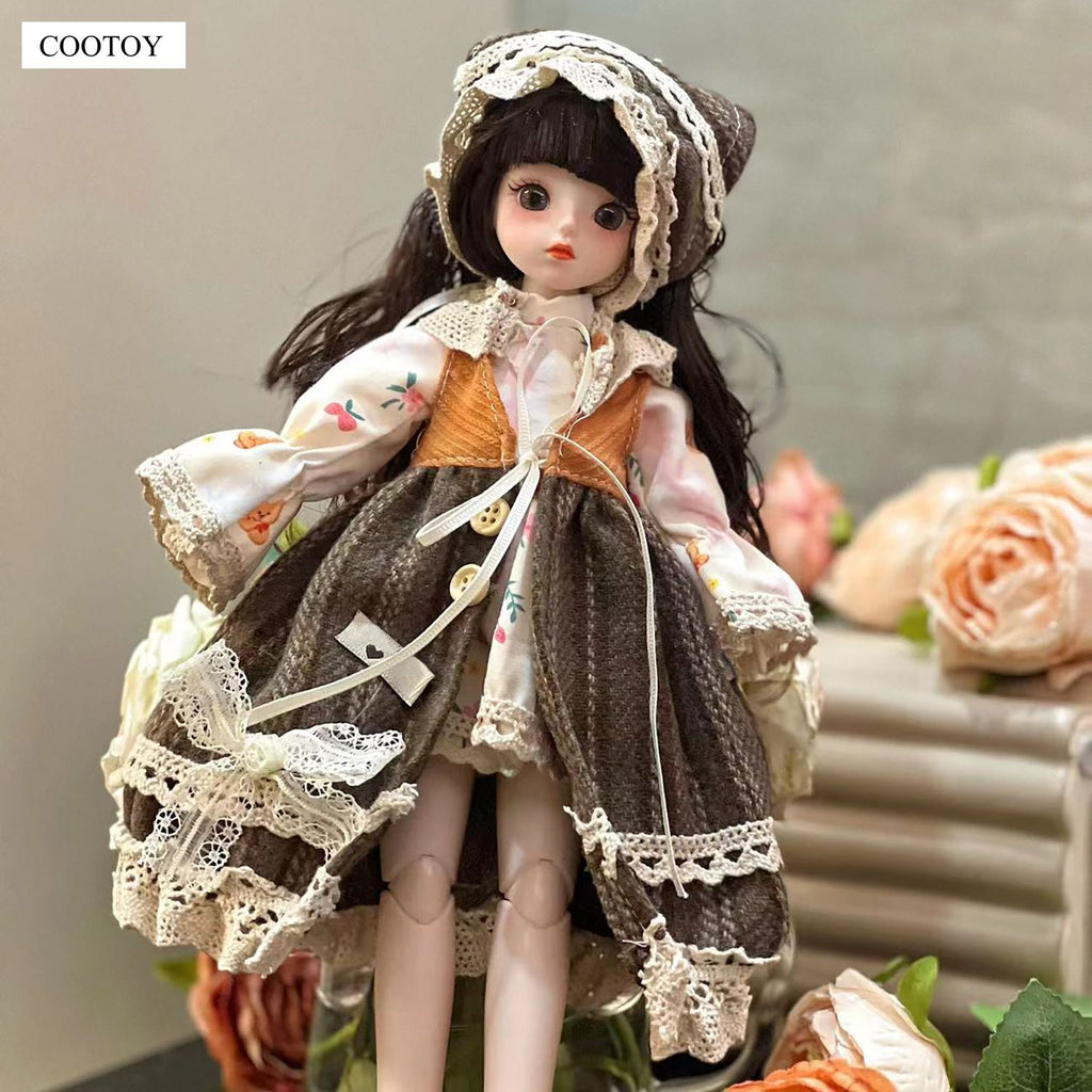 COOTOY 30cm 1/6 BJD Doll, Princess Dress-Up Girl Doll with Movable Joints