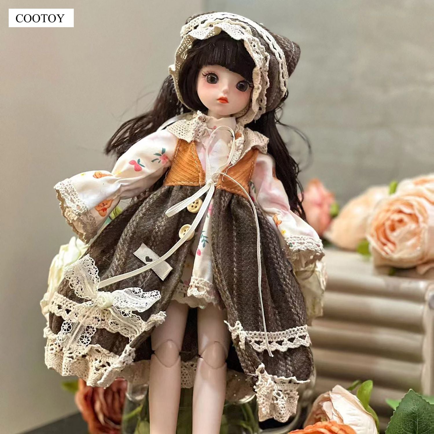 COOTOY 30cm 1/6 BJD Doll, Princess Dress-Up Girl Doll with Movable Joints