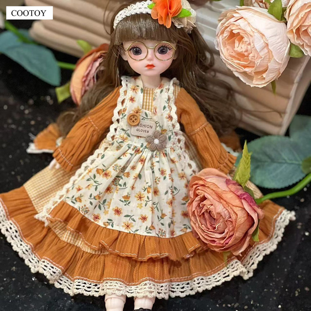 COOTOY 30cm 1/6 BJD Doll, Princess Dress-Up Girl Doll with Movable Joints