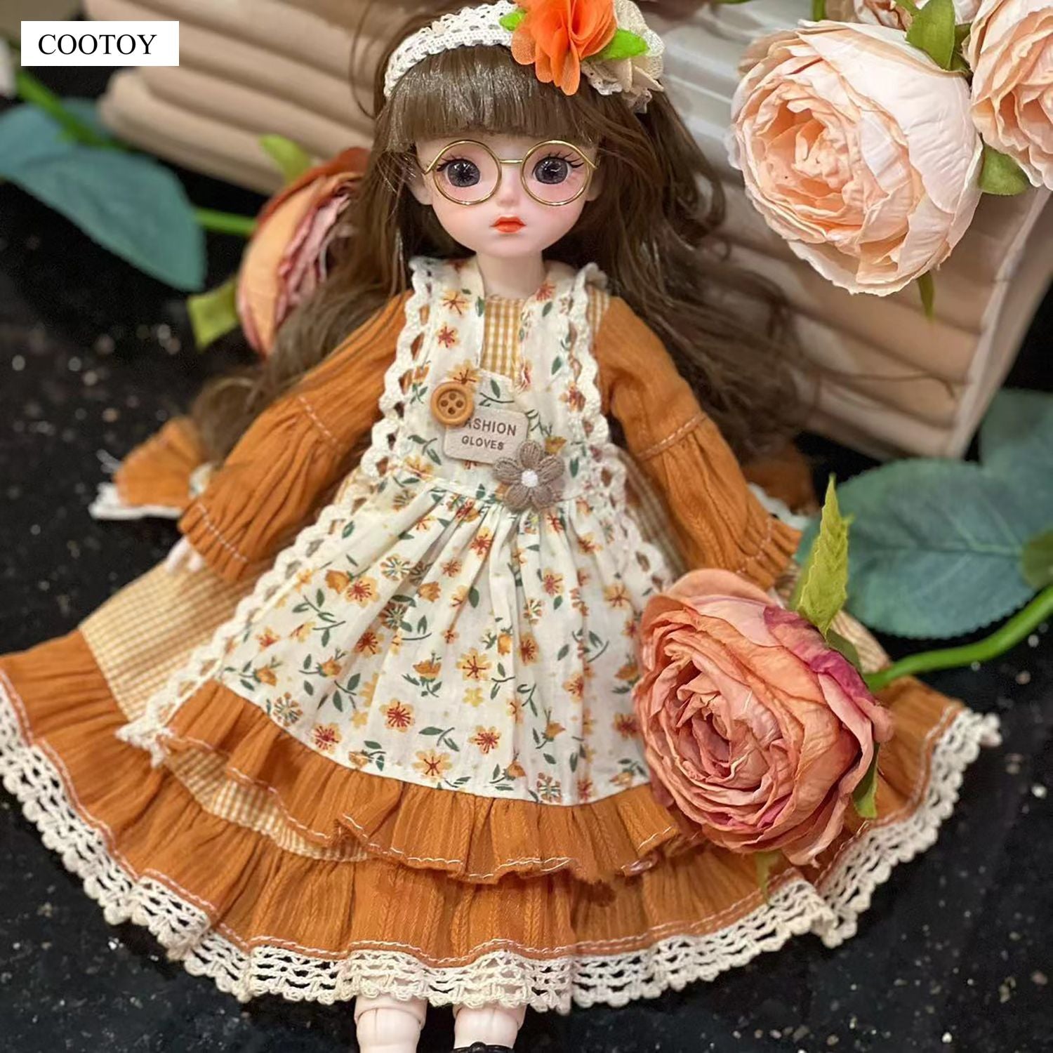 COOTOY 30cm 1/6 BJD Doll, Princess Dress-Up Girl Doll with Movable Joints