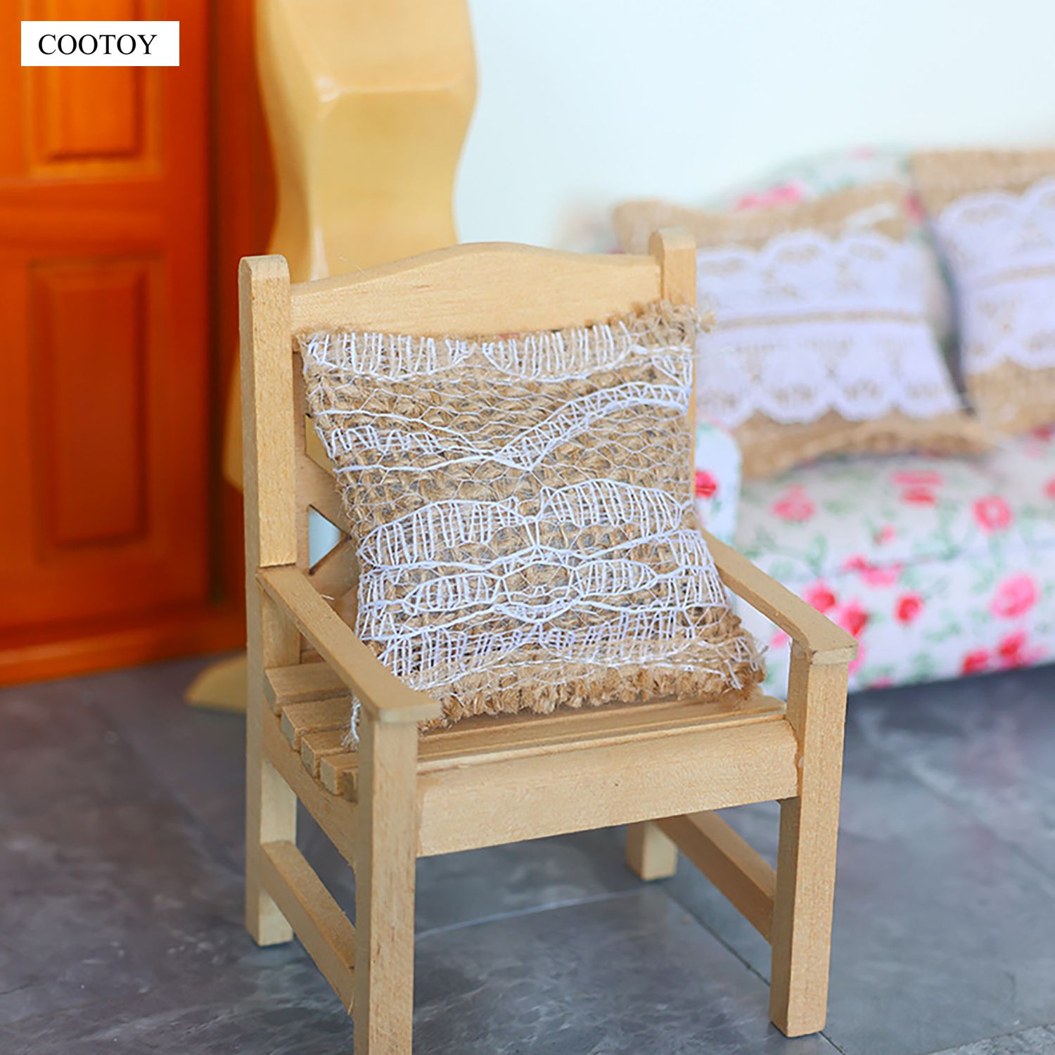 COOTOY Dollhouse Furniture Set, Miniature Sofa Chair and Pillow Set for Living Room Scene Decor