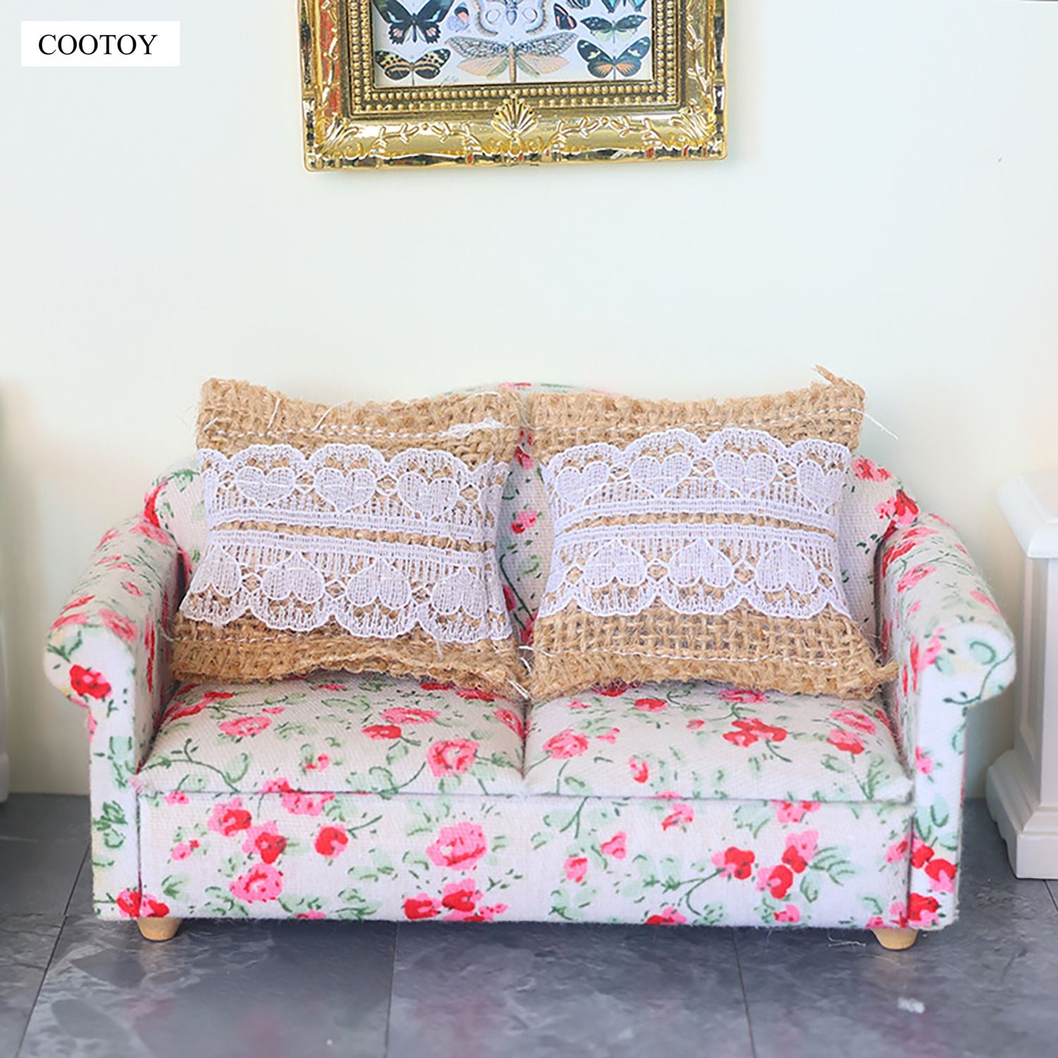 COOTOY Dollhouse Furniture Set, Miniature Sofa Chair and Pillow Set for Living Room Scene Decor