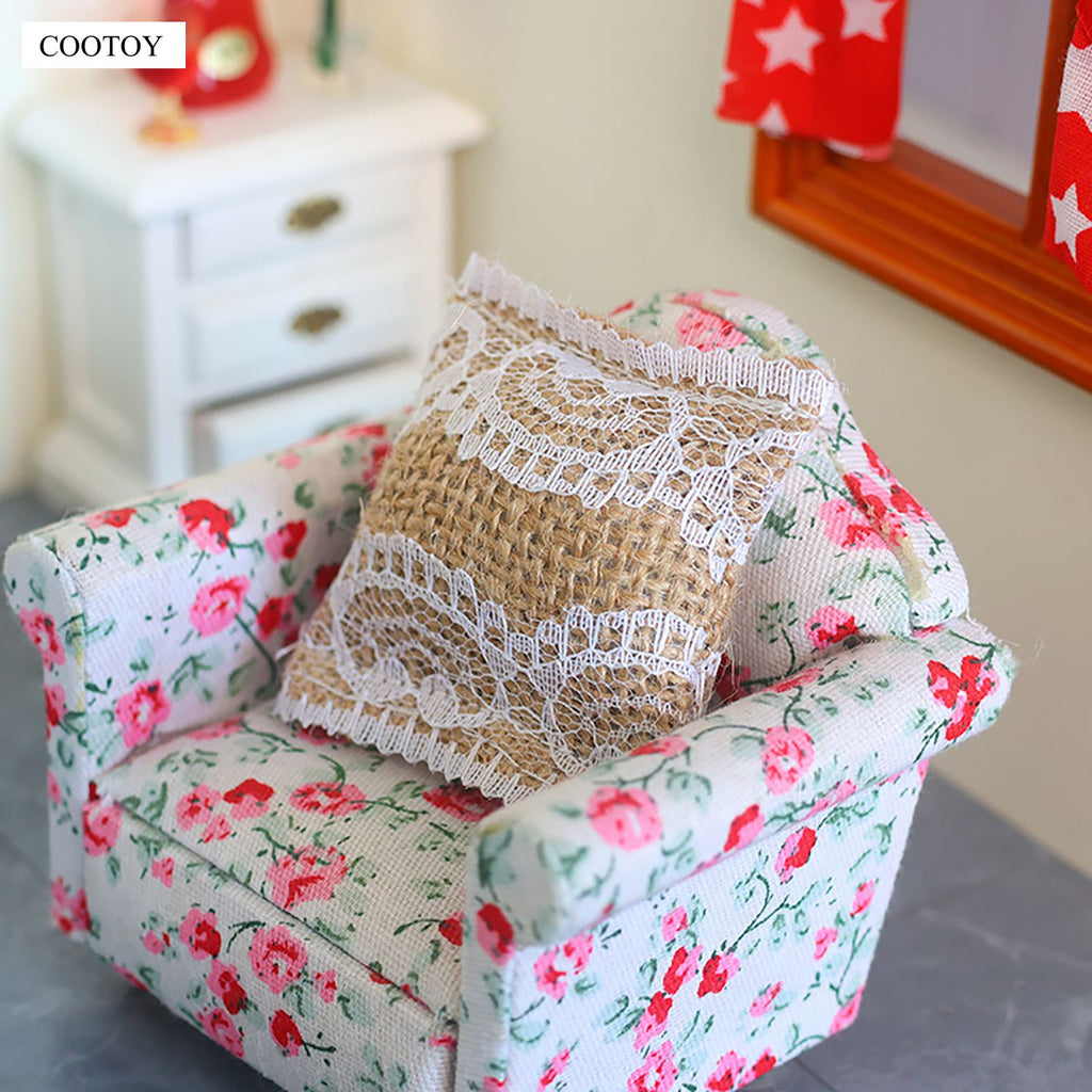 COOTOY Dollhouse Furniture Set, Miniature Sofa Chair and Pillow Set for Living Room Scene Decor