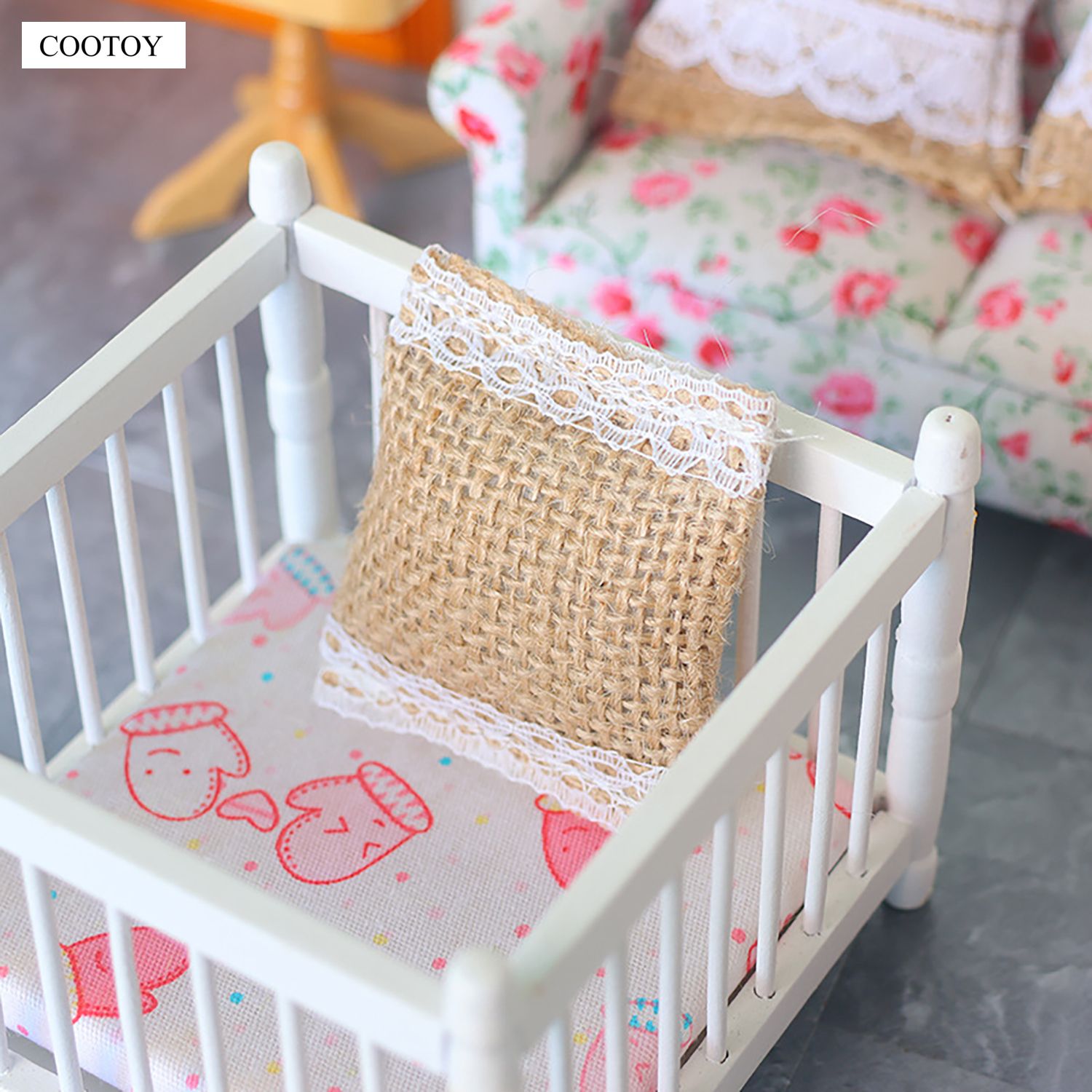 COOTOY Dollhouse Furniture Set, Miniature Sofa Chair and Pillow Set for Living Room Scene Decor
