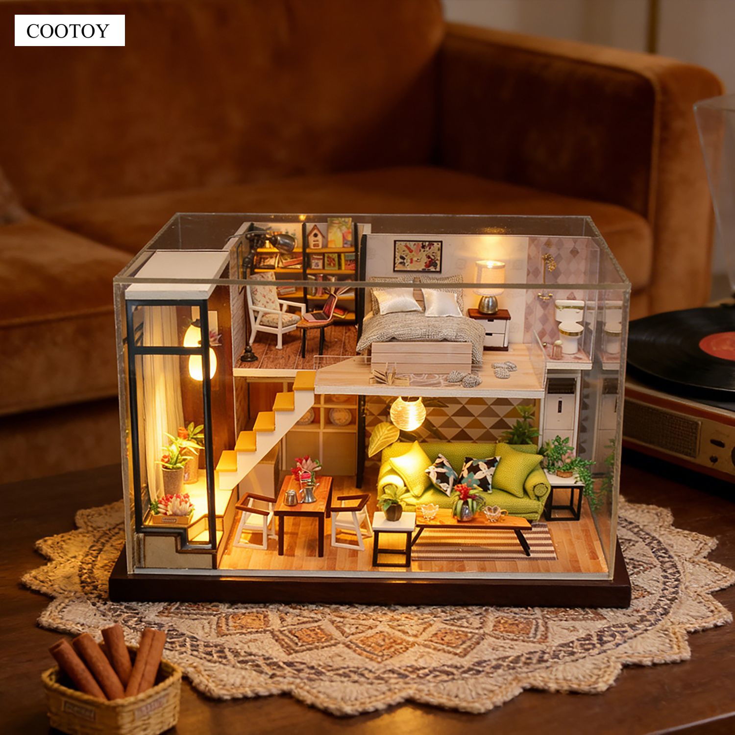 COOTOY DIY Miniature Wooden House Kit, Buildable Mini House Model with Furniture Accessories