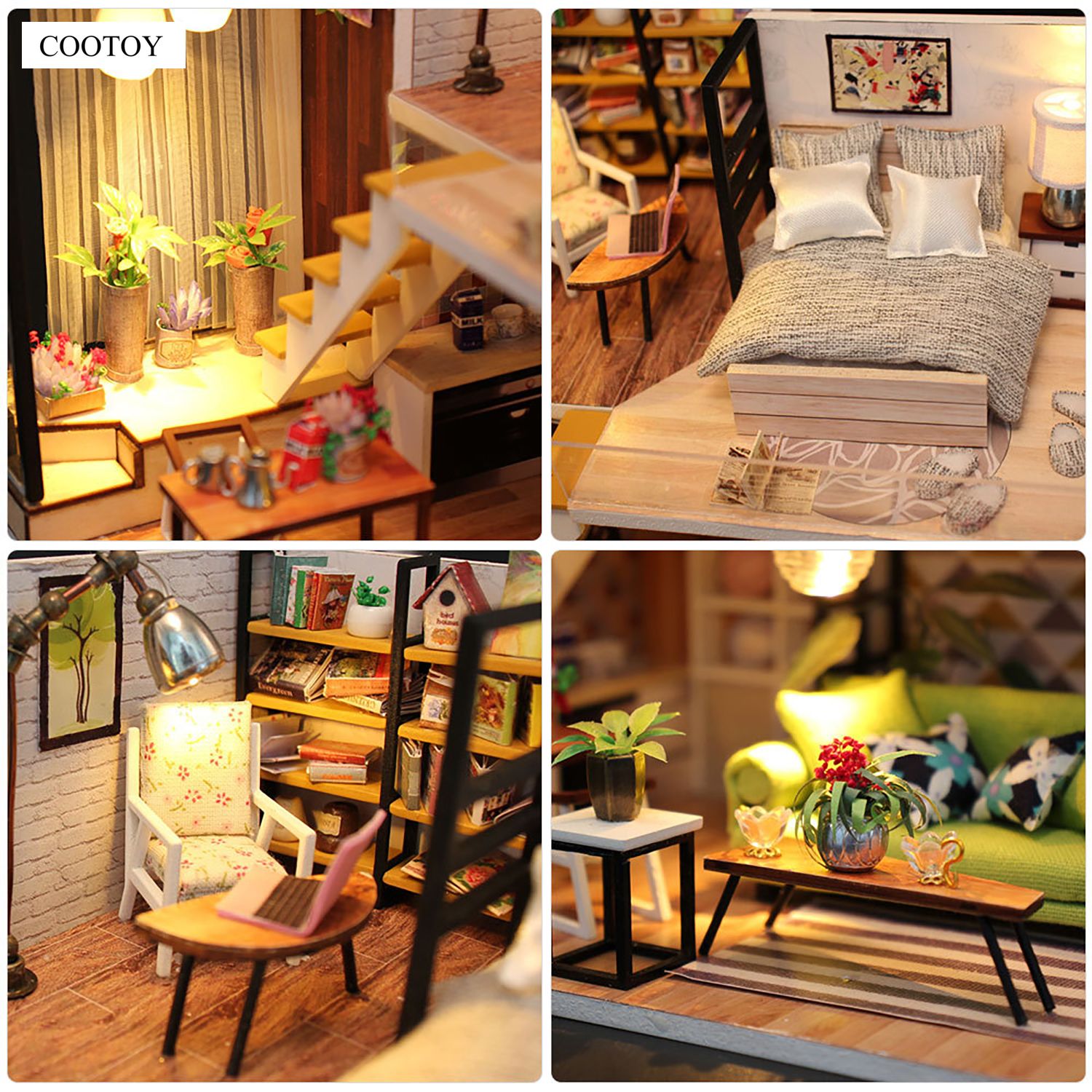 COOTOY DIY Miniature Wooden House Kit, Buildable Mini House Model with Furniture Accessories