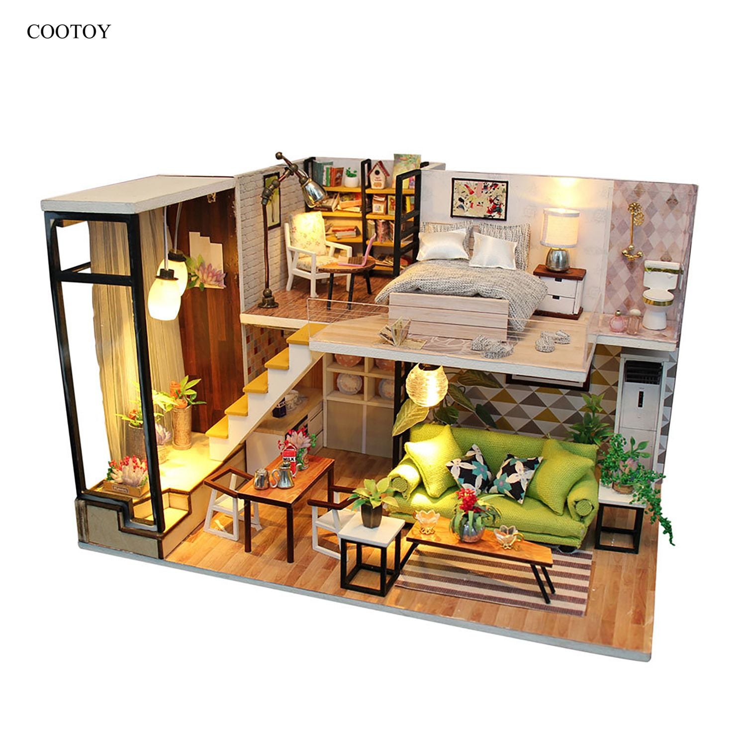 COOTOY DIY Miniature Wooden House Kit, Buildable Mini House Model with Furniture Accessories