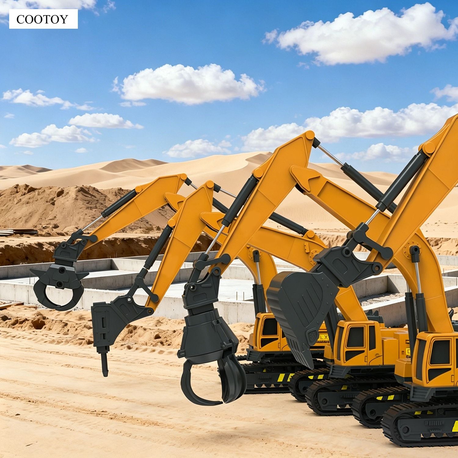 COOTOY 4-in-1 Excavator Toy Construction Vehicle Set, Educational Construction Truck Playset for Kids