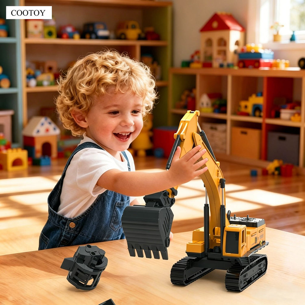 COOTOY 4-in-1 Excavator Toy Construction Vehicle Set, Educational Construction Truck Playset for Kids