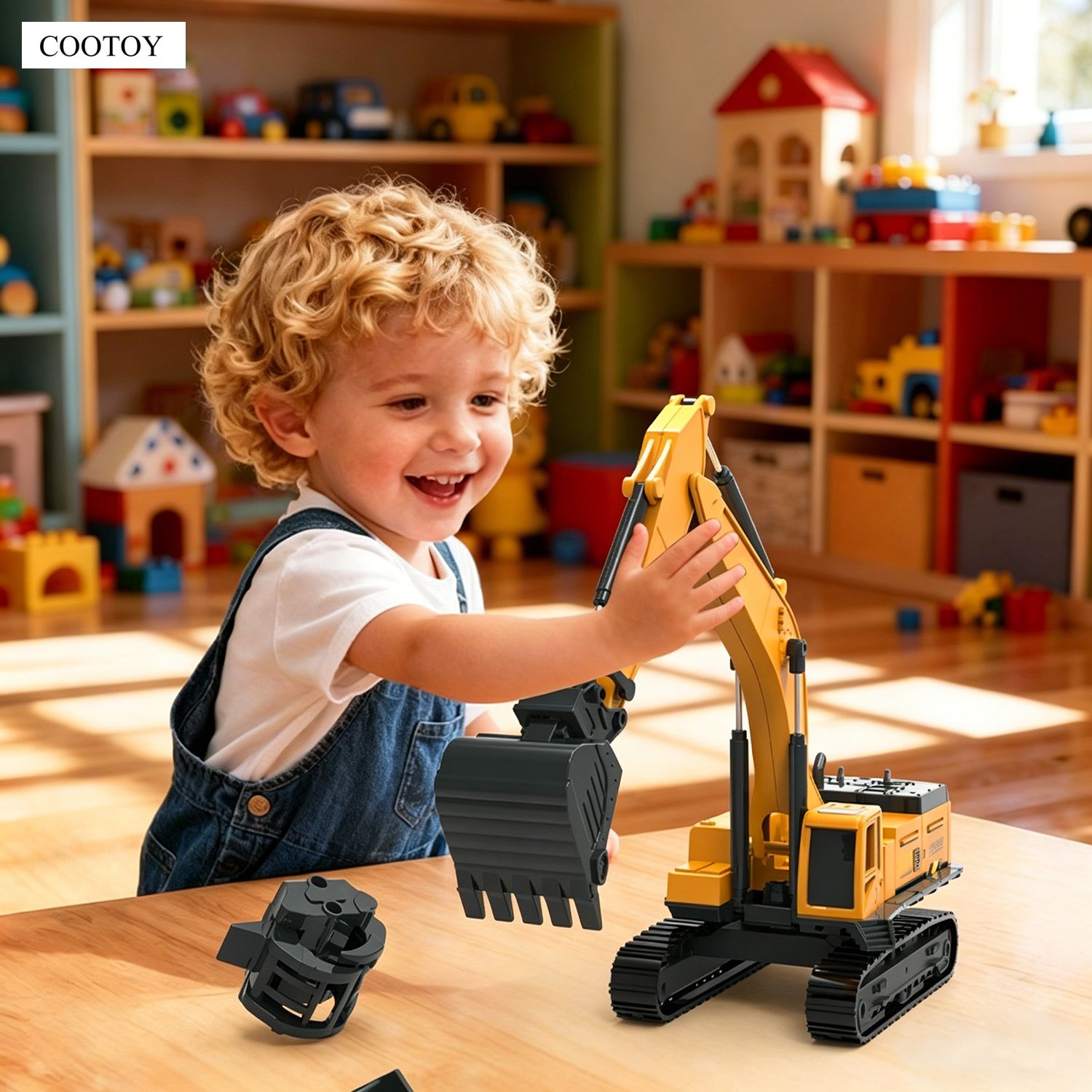 COOTOY 4-in-1 Excavator Toy Construction Vehicle Set, Educational Construction Truck Playset for Kids