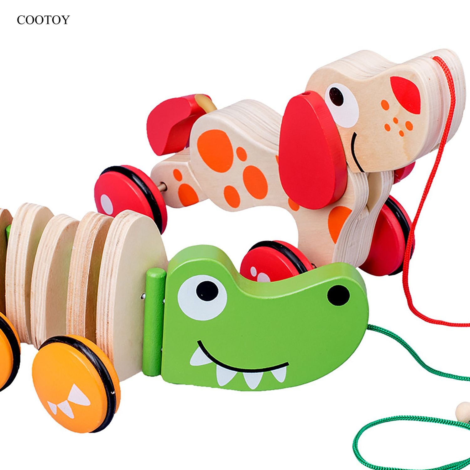 COOTOY Wooden Pull Along Toy for Toddlers, Educational String Pull Toy, Baby Walking Learning Toy
