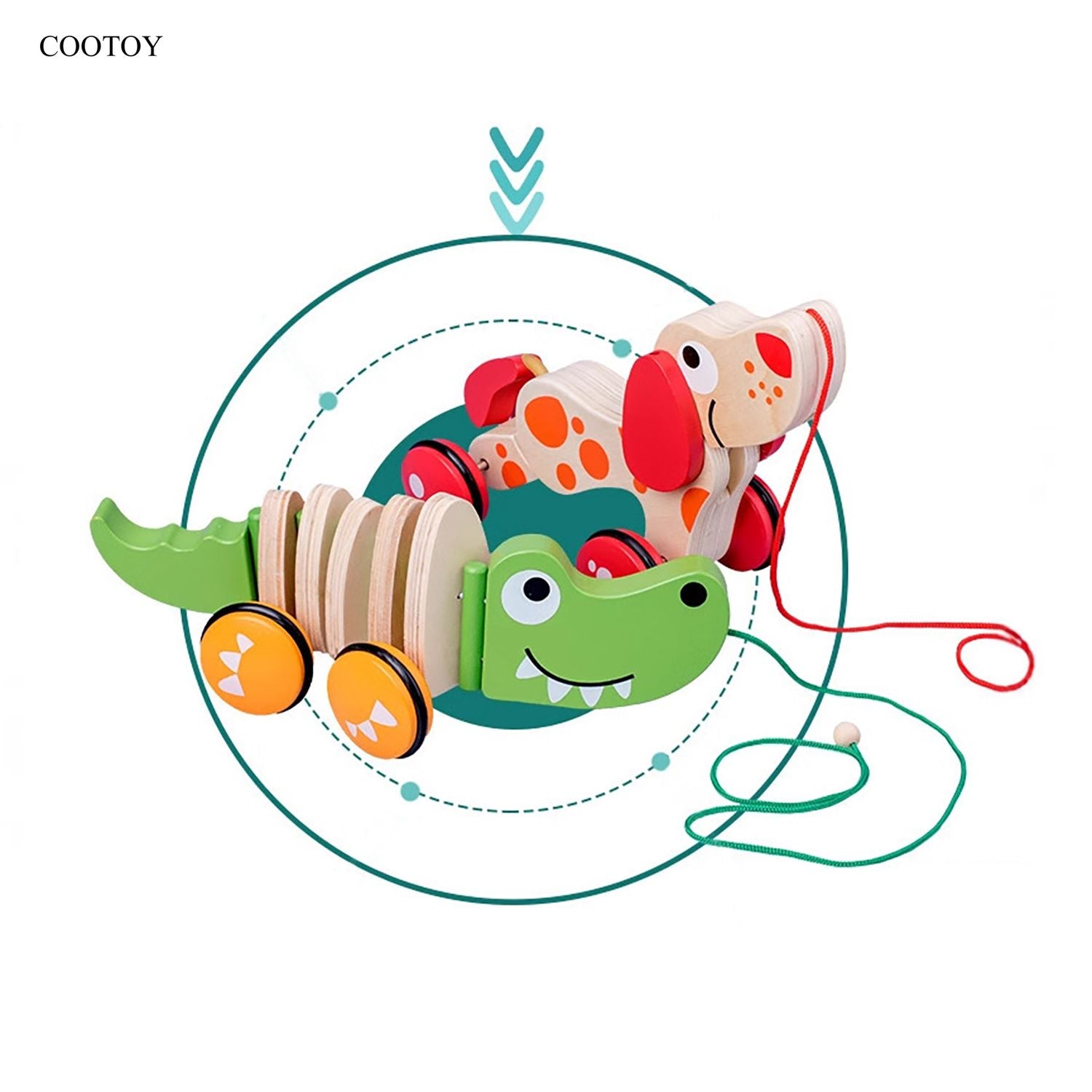 COOTOY Wooden Pull Along Toy for Toddlers, Educational String Pull Toy, Baby Walking Learning Toy