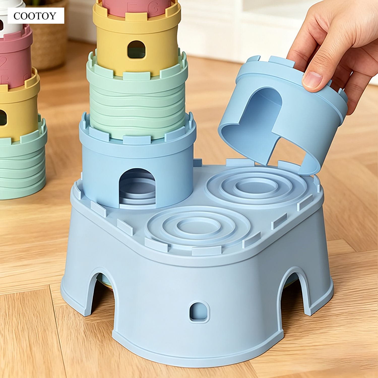 COOTOY Baby Stacking Blocks Toy Set, Color Recognition and Number Learning Blocks for Toddlers