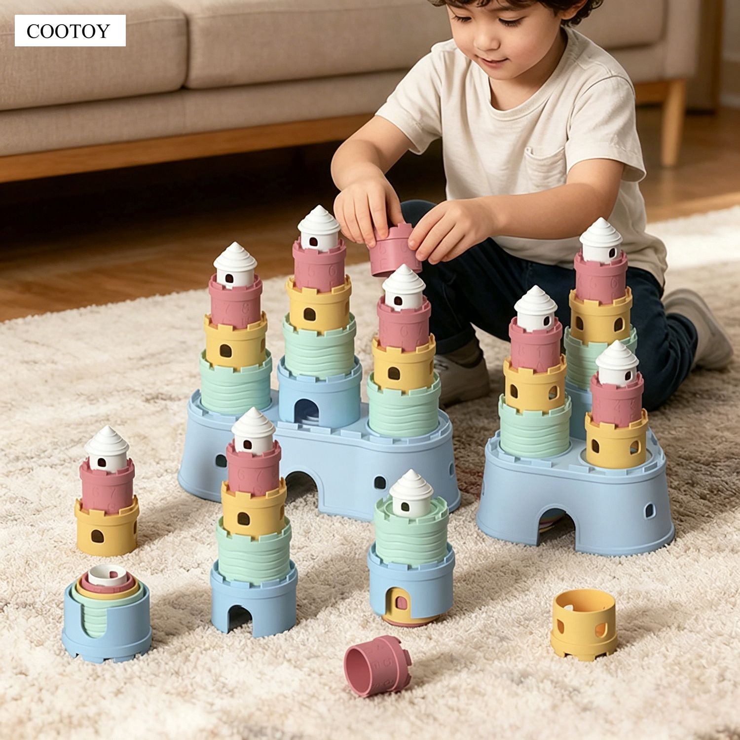 COOTOY Baby Stacking Blocks Toy Set, Color Recognition and Number Learning Blocks for Toddlers