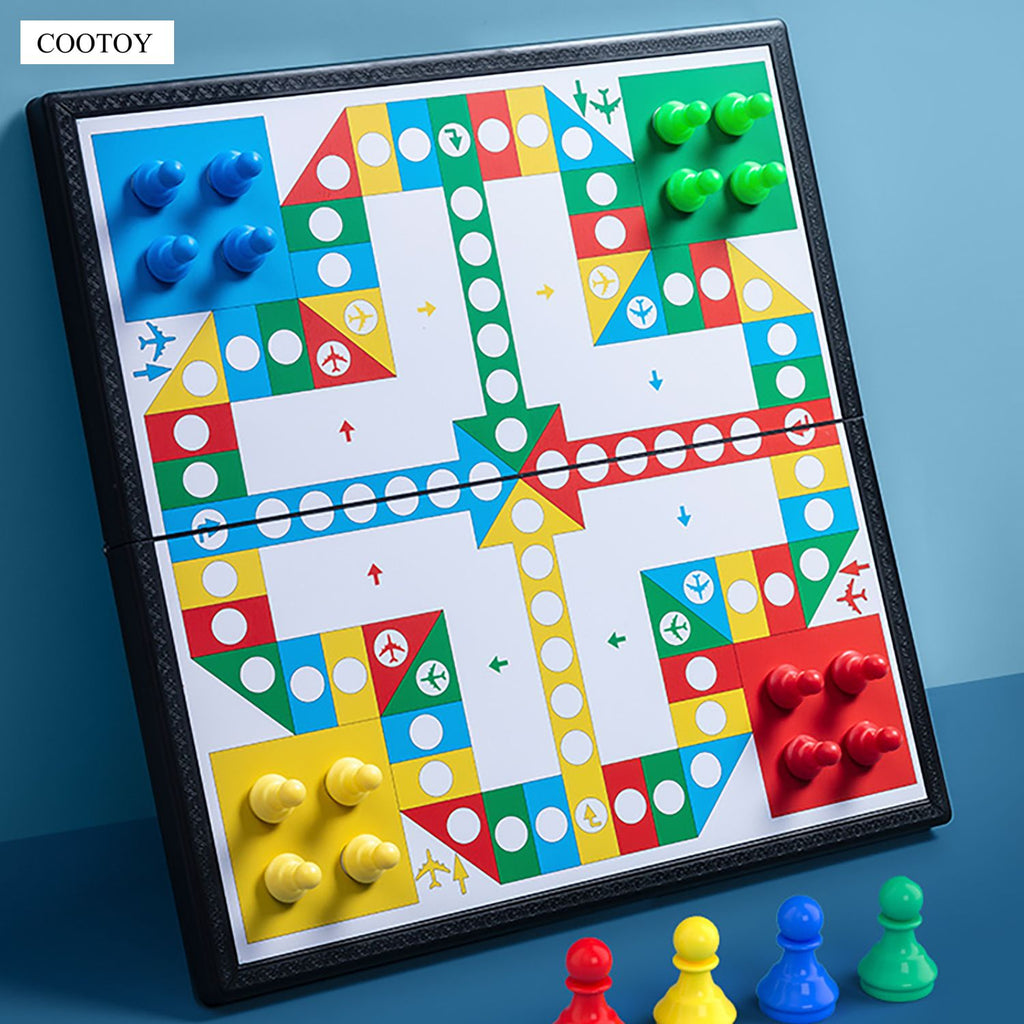 COOTOY Magnetic Ludo and Checkers Board Game Set, Foldable Travel Board Game