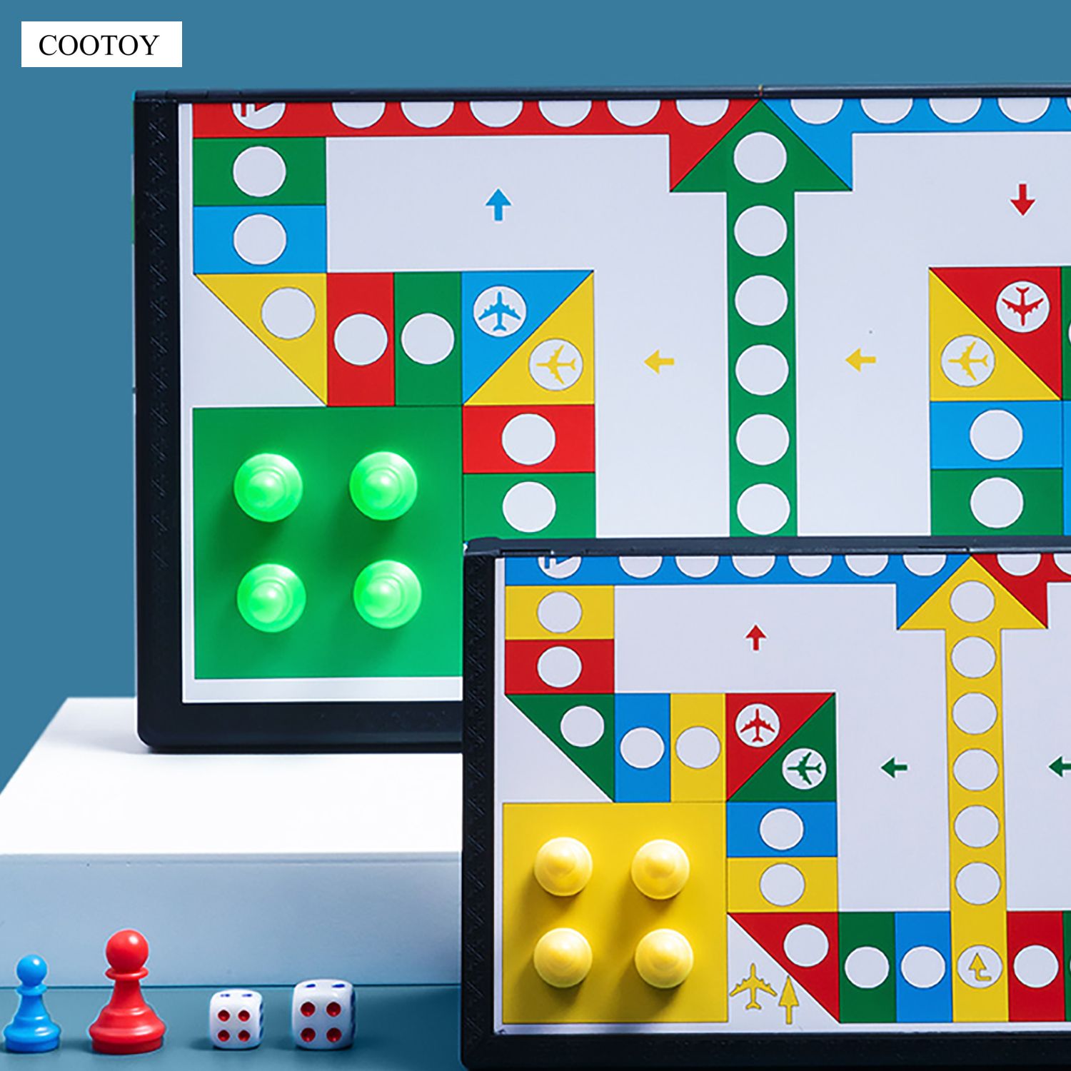 COOTOY Magnetic Ludo and Checkers Board Game Set, Foldable Travel Board Game