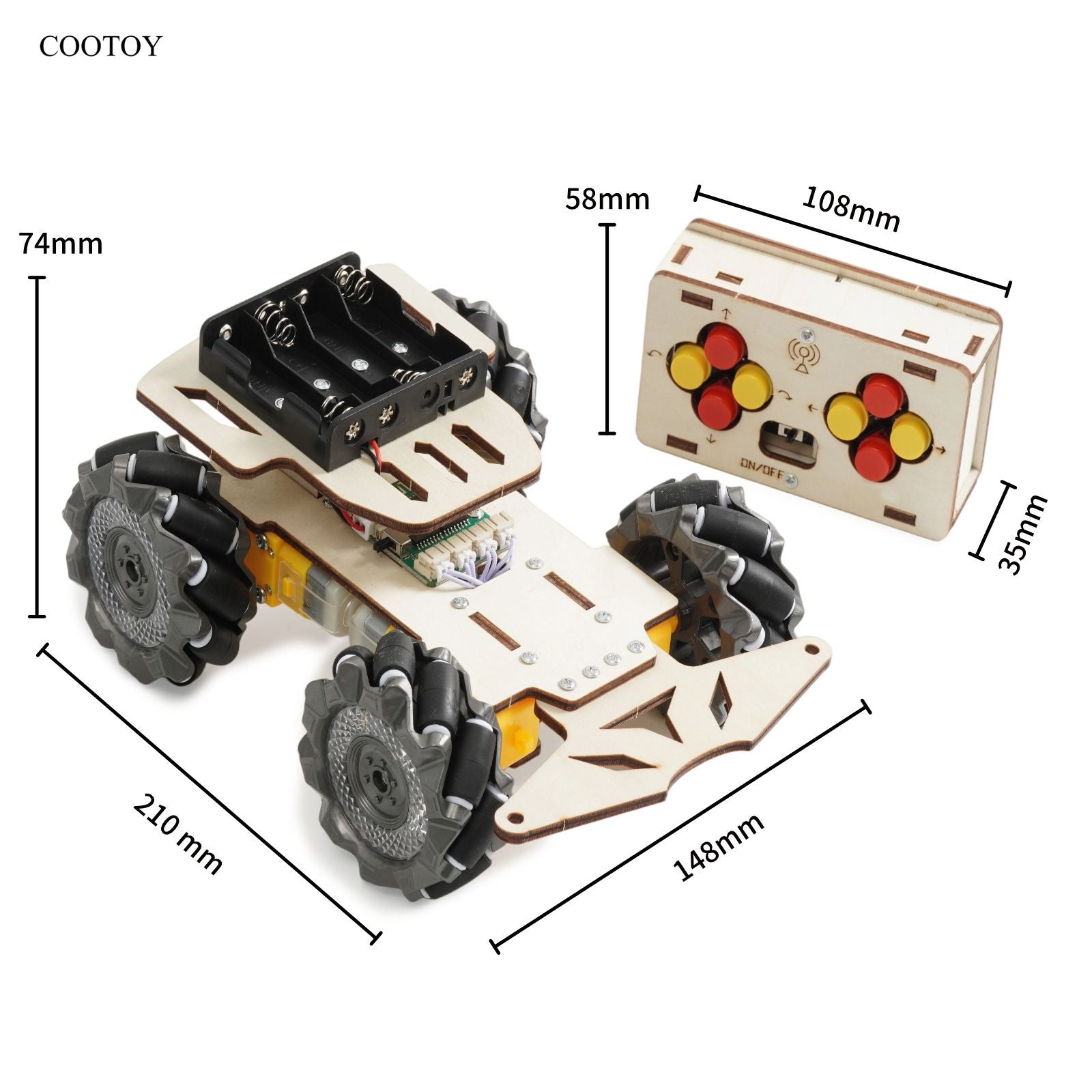 COOTOY Mecanum Wheel RC Car Kit, Wireless Remote Control Omnidirectional STEM Robot Car Building Kit