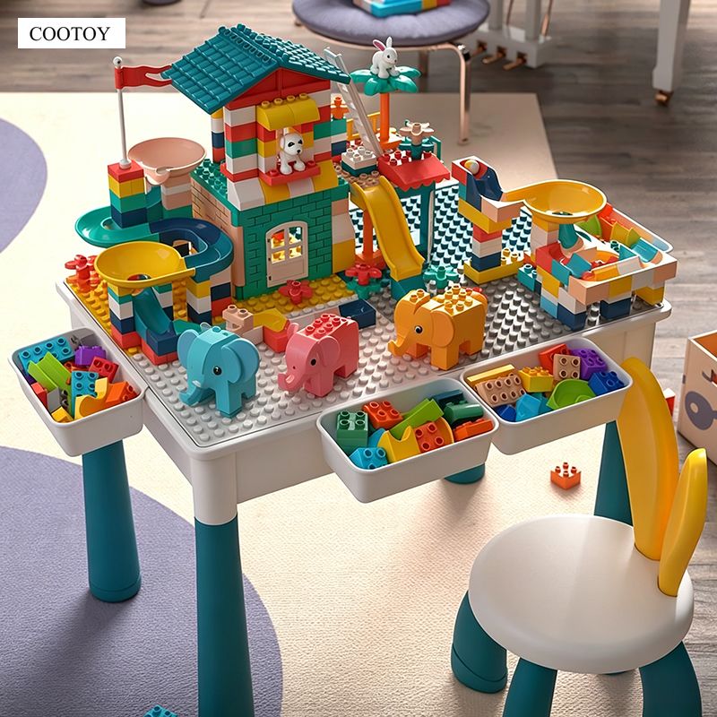 COOTOY Toy Building Blocks Table for Kids, Multi-Function Activity Play Table with Storage