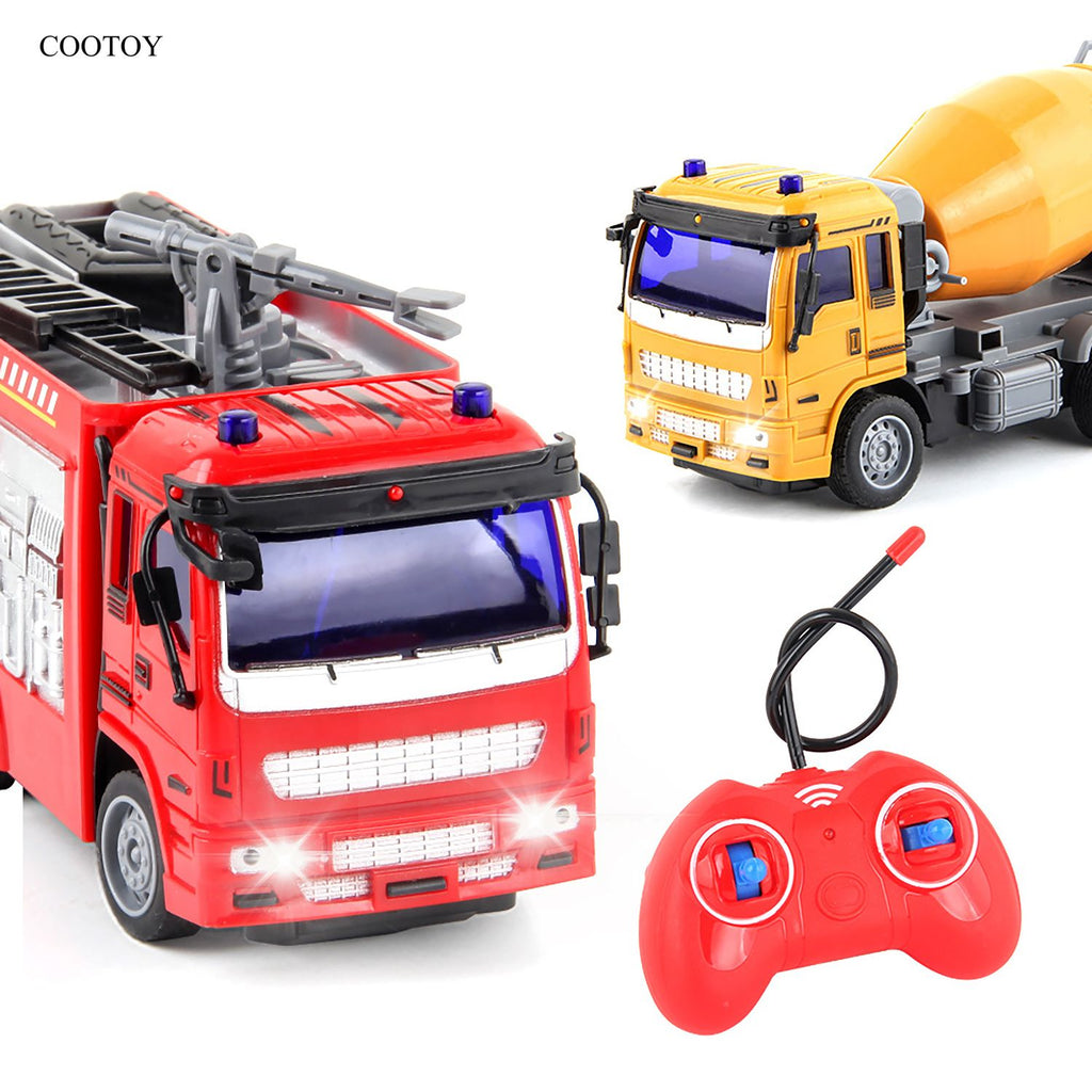 COOTOY Remote Control Construction Vehicle Toy Set, Electric Excavator and Fire Truck Toys for Kids