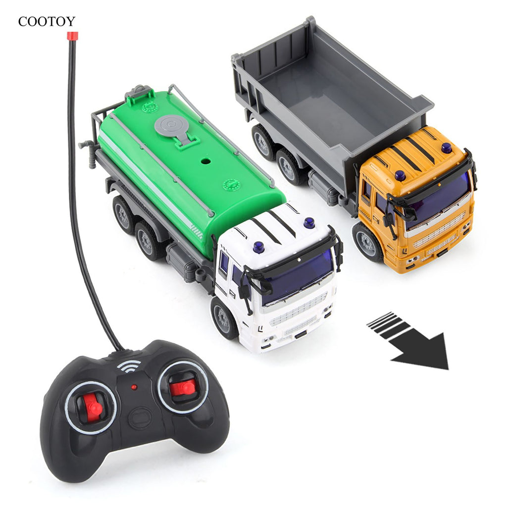 COOTOY Remote Control Construction Vehicle Toy Set, Electric Excavator and Fire Truck Toys for Kids