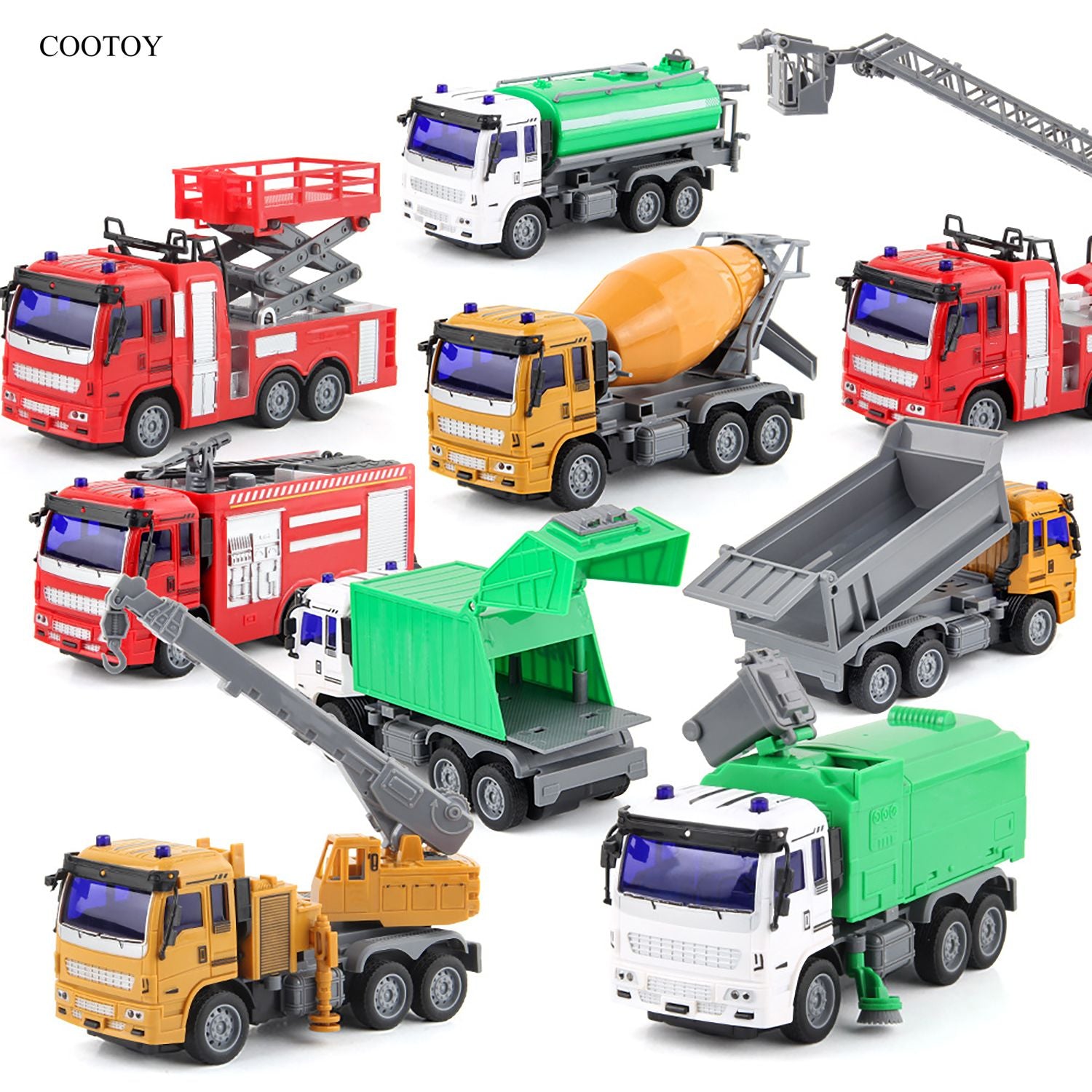 COOTOY Remote Control Construction Vehicle Toy Set, Electric Excavator and Fire Truck Toys for Kids