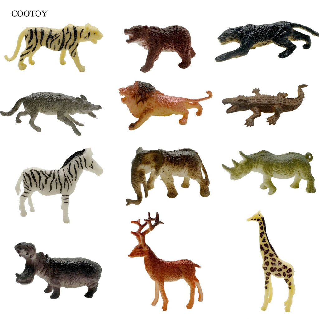 COOTOY 12-Piece Realistic Wild Animal Figures Set, Solid Safari Animal Figurines