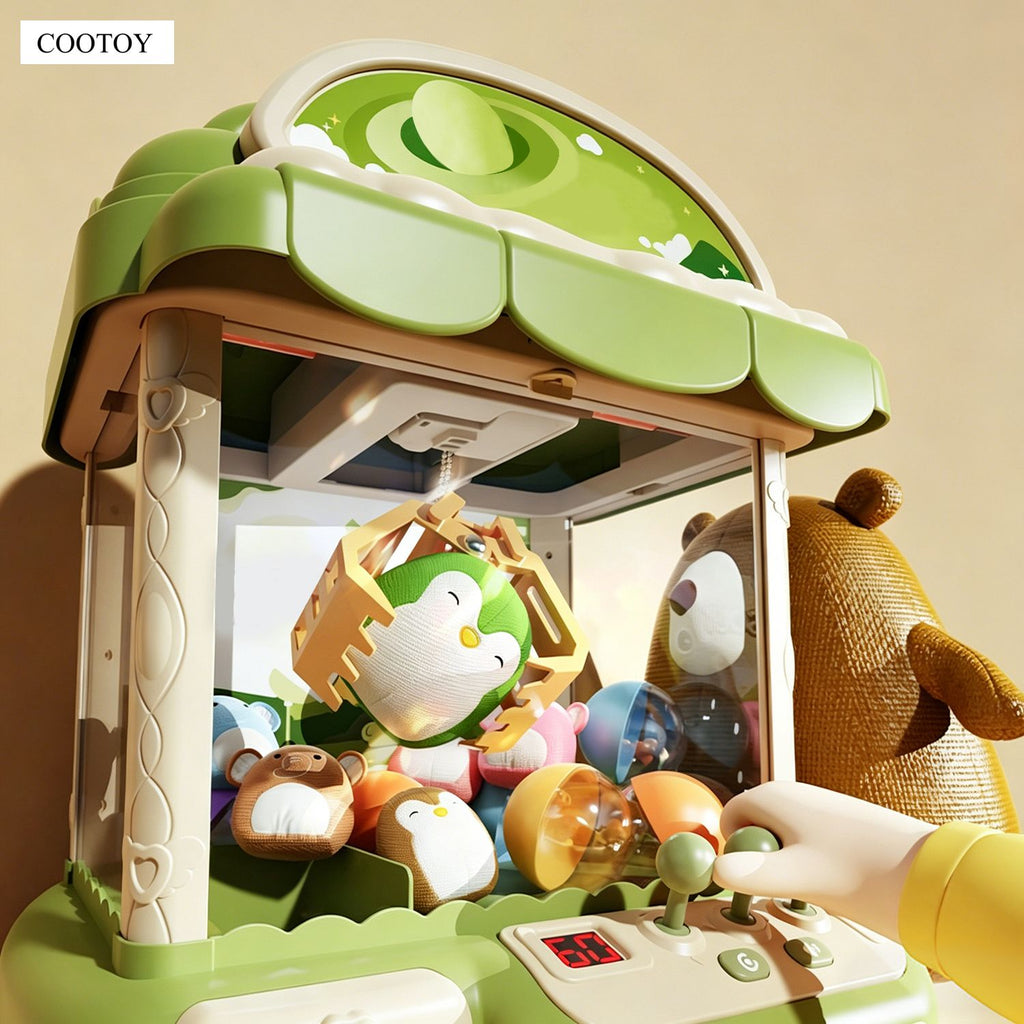 COOTOY Mini Claw Machine for Kids, Coin-Operated Electric Arcade Prize Grabber Toy with Capsules and Plush Dolls